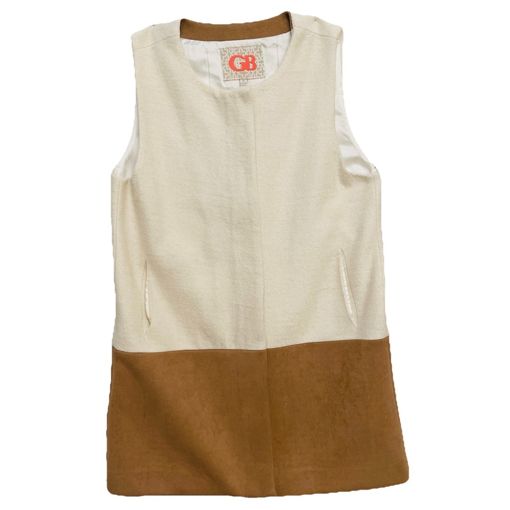 Gianni Bini Women's Zip Up Vest Small Wool Faux Suede Ivory Tan Color Small